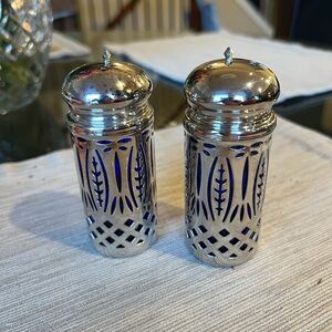 Vintage Arcoroc silver plated cobalt blue salt and pepper shakers
